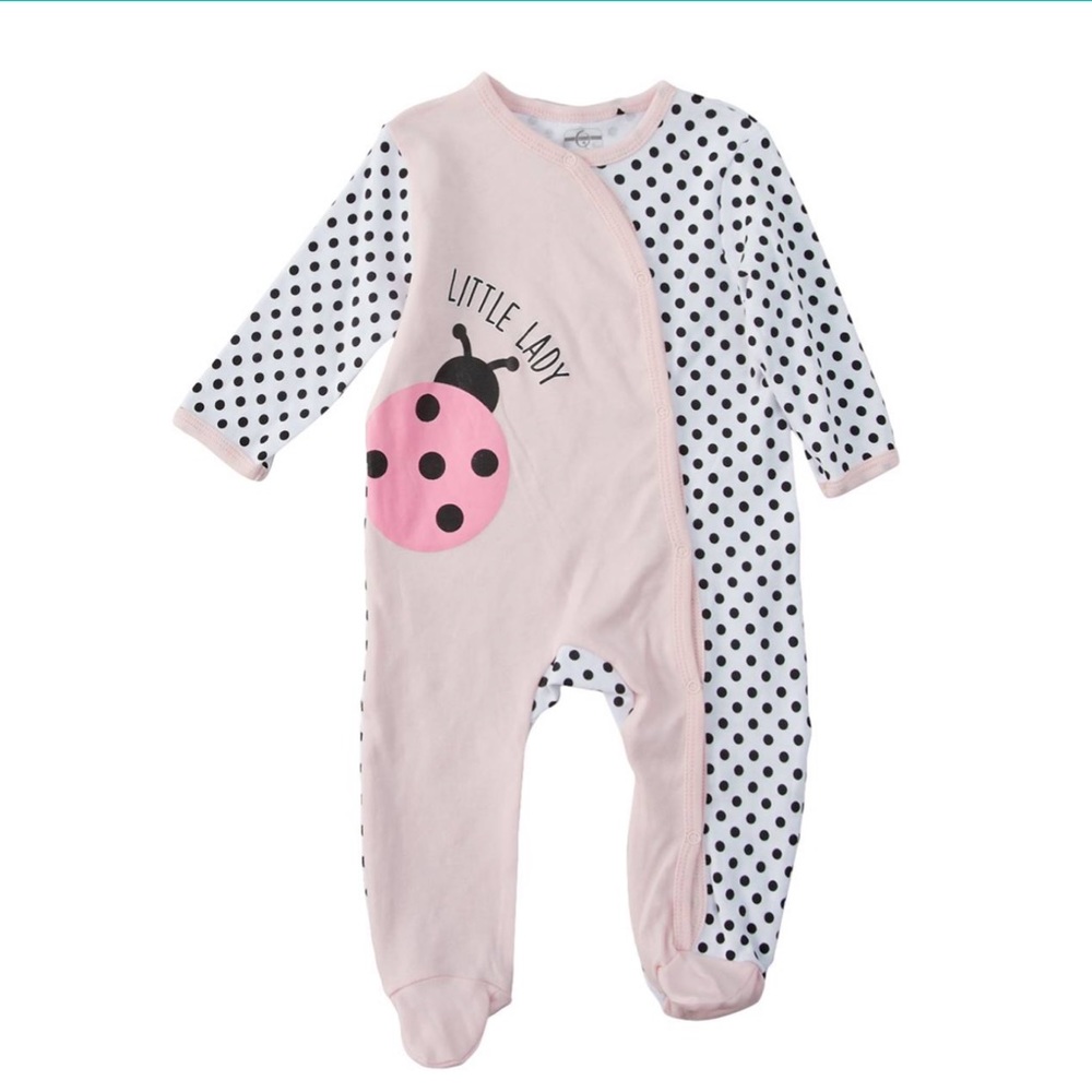 Baby Girl Pink Ladybug Footed Snap Sleeper 3-6M